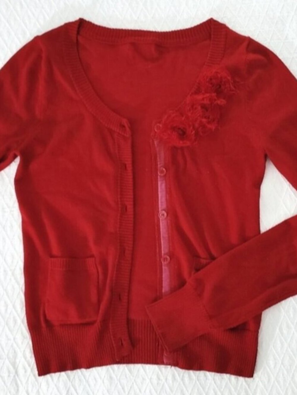 Vintage 90s Knit Red Broach Cardigan